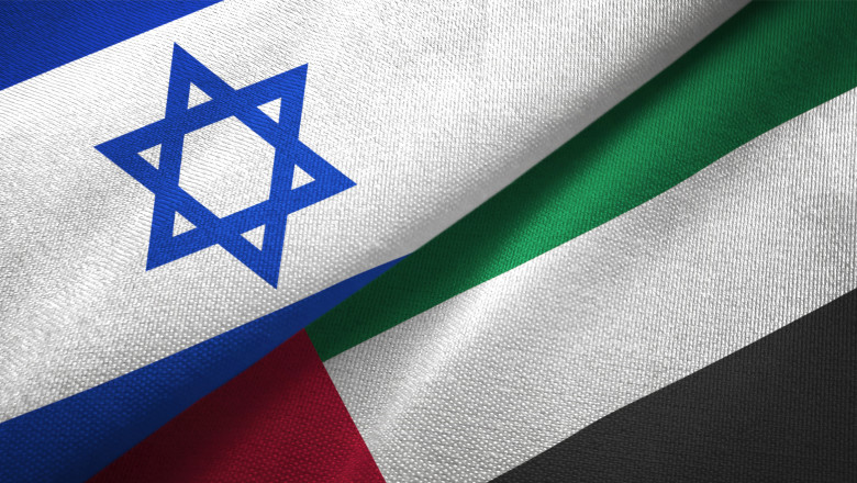 Ilustrație steaguri Israel și Emiratele Arabe Unite