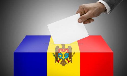 Ballot box painted into national flag colors - Moldova