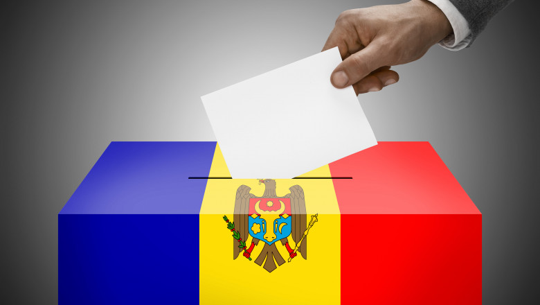 Ballot box painted into national flag colors - Moldova