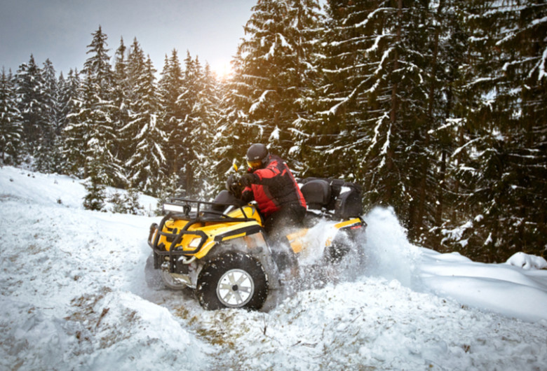 ATV în zăpadă, la munte, iarna