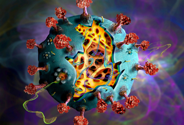 Covid-19 coronavirus particle, illustration