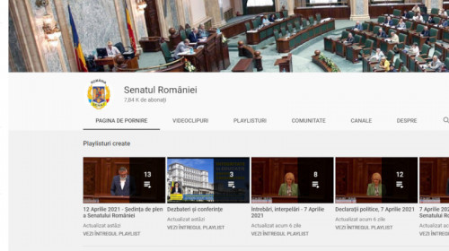 Pagina de YouTube a Senatului României