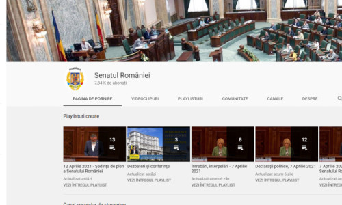 Pagina de YouTube a Senatului României