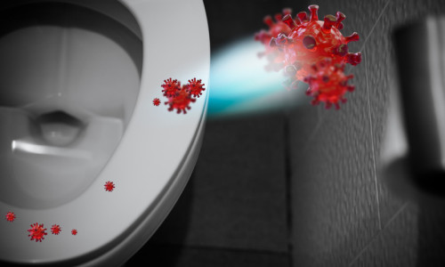 WC cu coronavirus COVID-19, mersul la baie în toaletă cu chiuvetă și vas de nevoi