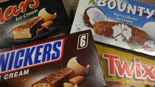 Înghețată Mars, Snickers, Bounty și Twix