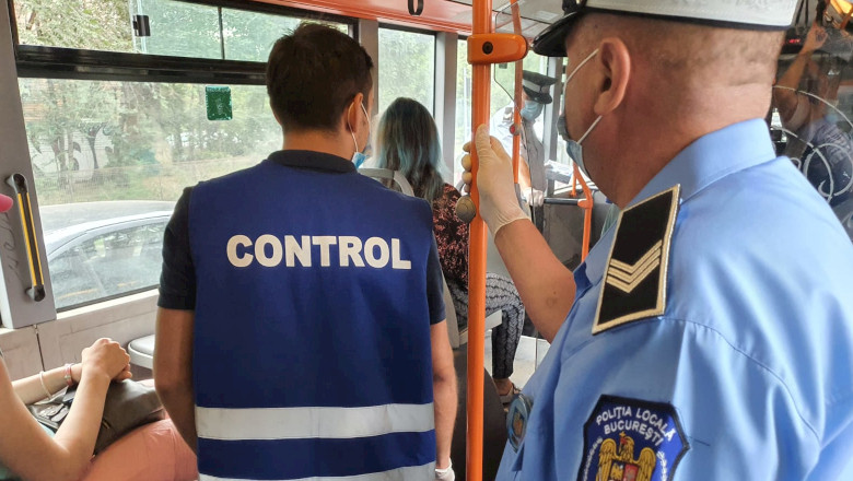 Controlori STB cu polițiști, transport în comun, tramvai
