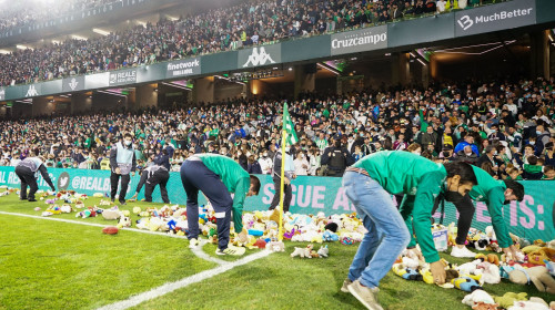 Rain of stuffed animals organized by Real Betis at Benito Villamarin Stadium in Seville, Spain - 12 Dec 2021