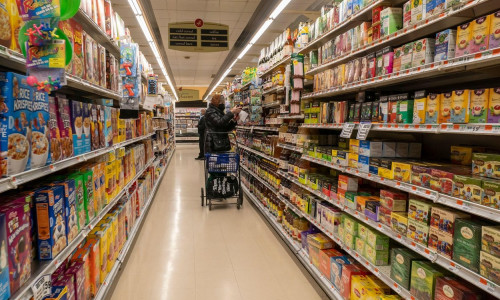 Shopping in a supermarket in New York on Tuesday, January 4, 2022. Higher grocery prices are breaking the budgets of shoppers. (© Richard B. Levine)