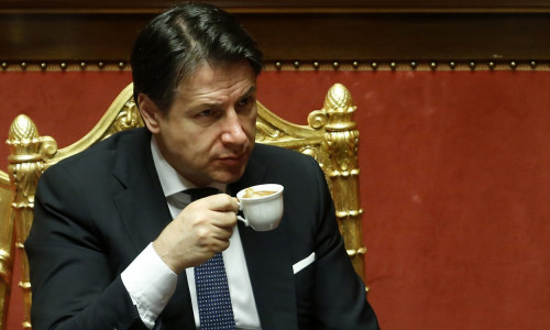 Italy, Rome: Italian Premier Giuseppe Conte while drinking an espresso coffee