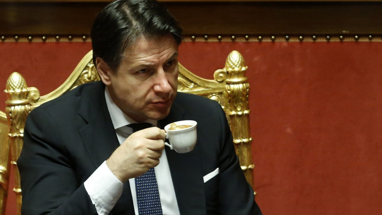 Italy, Rome: Italian Premier Giuseppe Conte while drinking an espresso coffee