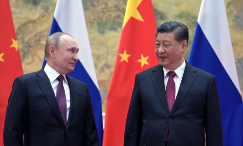 Russian President Vladimir Putin (left) meeting with President of China Xi Jinping at the opening of the Beijing 2022 Winter Olympics.