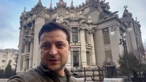 Ukraine President Volodymyr Zelenskyy on the street in Kyiv, Ukraine as Russian forces advance into the country. Zelenskyy has vowed that he will stay in Kyiv and fight with the people of Ukraine. (Credit: Ukraine President Volodymyr Zelenskyy)