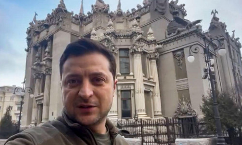 Ukraine President Volodymyr Zelenskyy on the street in Kyiv, Ukraine as Russian forces advance into the country. Zelenskyy has vowed that he will stay in Kyiv and fight with the people of Ukraine. (Credit: Ukraine President Volodymyr Zelenskyy)