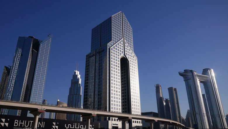 A view of the Dusit Thani Dubai hotel (centre), in the Financial District of Dubai, in the United Arab Emirates. Picture date: Wednesday February 9, 2022.