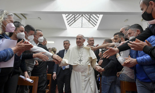 Pope Francis celebrates the Holy Mass In Coena Domani, Civitavecchia Prision, Rome, Italy - 14 Apr 2022