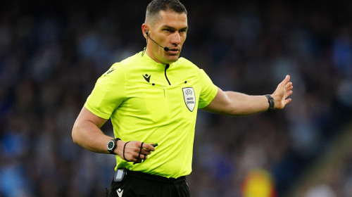 Referee Istvan Kovacs during the UEFA Champions League Semi Final, First Leg, at the Etihad Stadium, Manchester. Picture date: Tuesday April 26, 2022.