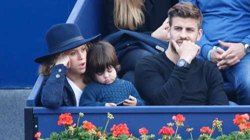 Pop singer Shakira & her family Gerard Piquet and son Milan seen watching the Tennis match in Barcelona