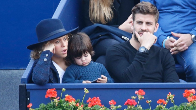 Pop singer Shakira &amp; her family Gerard Piquet and son Milan seen watching the Tennis match in Barcelona