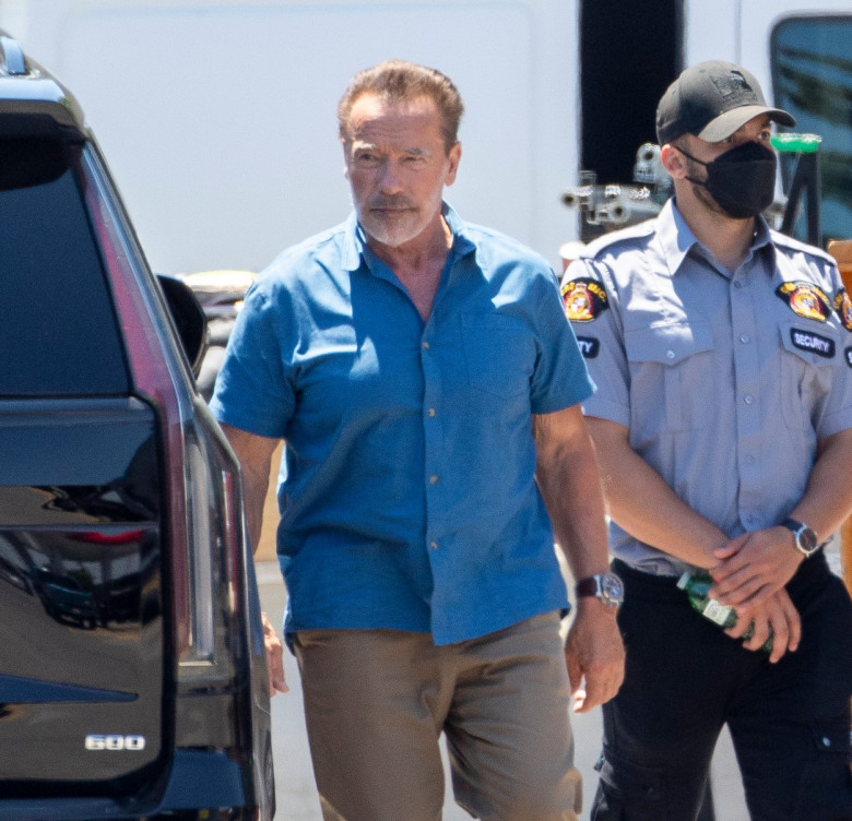 EXCLUSIVE: Arnold Schwarzenegger Films Scenes For His New Spy Netflix Tv Series UTap in Toronto, Canada.