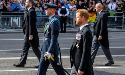 Queen Elizabeth II's coffin is taken in procession Buckingham Palace to Westminster Hall after her death on 8th September 2022.