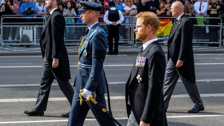 Queen Elizabeth II's coffin is taken in procession Buckingham Palace to Westminster Hall after her death on 8th September 2022.