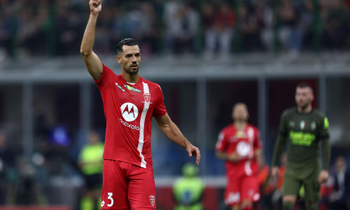 Pablo Mari of Ac Monza gestures during the Serie A match beetween Ac Milan and Ac Monza at Stadio Giuseppe Meazza on October 22, 2022 in Milan, Italy .