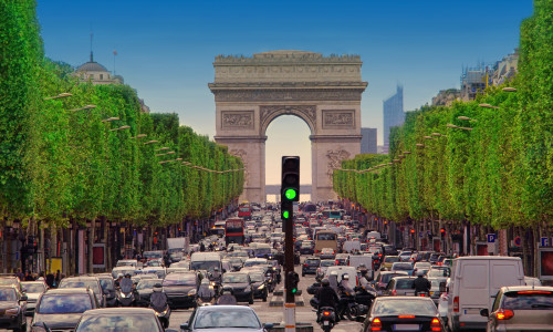 Traffic,Jam,With,Cars,In,Paris,City,,France.,View,Of