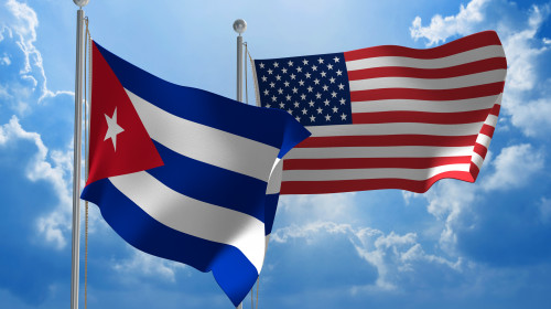 Cuba,And,United,States,Flags,Flying,Together,For,Diplomatic,Talks