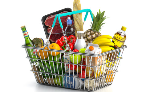 Shopping,Basket,Full,Of,Variety,Of,Grocery,Products,,Food,And