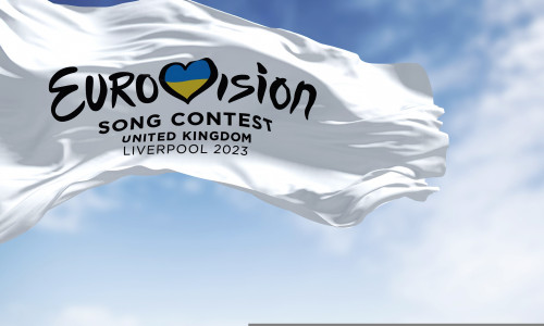 Liverpool,,Uk,,October,2022:,The,Flag,Of,The,Eurovision,Song