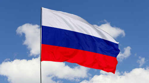 Russia,Flag,Isolated,On,The,Blue,Sky,With,Clipping,Path.