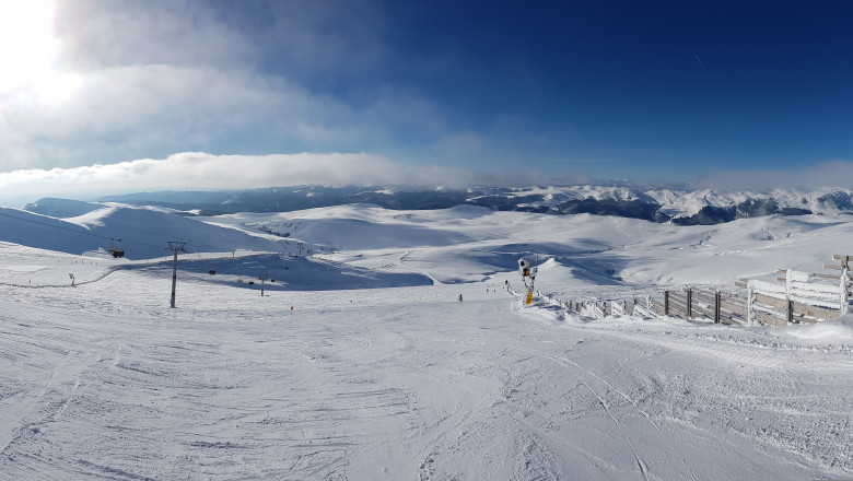 Panorama,Of,Nearly,Empty,Carpathian,Mountains,Skiing,Slope,In,Sinaia,