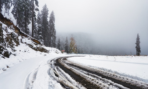 Snowy,Mountain,Road,,Romania.,Winter,Scenery-,Winter,Landscape,Theme.,Pine