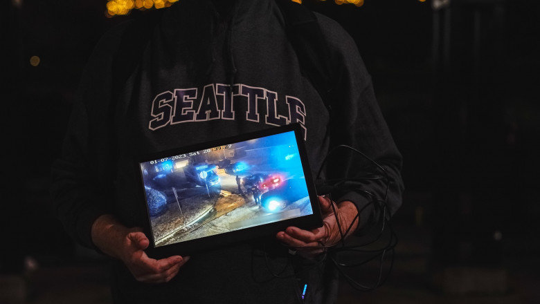 Protesters take to streets after police release video of Tyre Nichols killing in Seattle, US - 27 Jan 2023