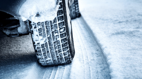 Closeup,Of,Car,Tires,In,Winter,On,The,Road,Covered