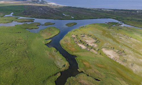 Aerial view on the Danube Biosphere Reserve in Danuble delta