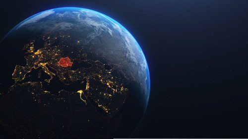 Earth,Globe,Romania,Map,Red,Highlight,,Planet,Earth,In,Space,