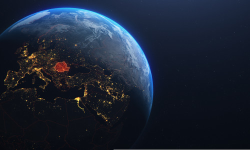 Earth,Globe,Romania,Map,Red,Highlight,,Planet,Earth,In,Space,