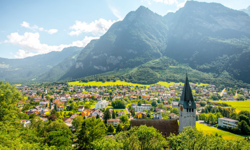 Landscape,View,On,Balzers,Village,With,Saint,Nicholas,Church,In