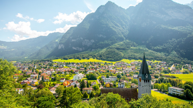 Landscape,View,On,Balzers,Village,With,Saint,Nicholas,Church,In