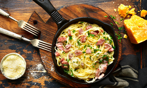 Traditional,Italian,Dish,Spaghetti,Carbonara,With,Bacon,In,A,Cream