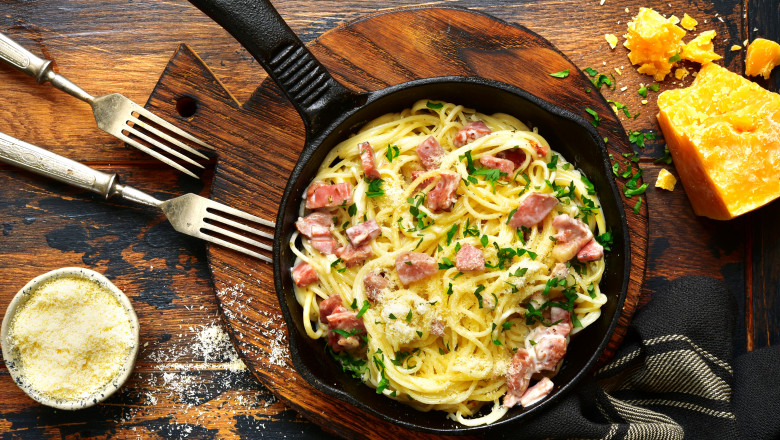 Traditional,Italian,Dish,Spaghetti,Carbonara,With,Bacon,In,A,Cream
