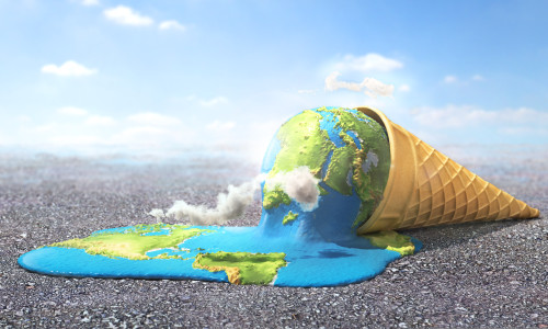 Global,Warning.,Planet,As,Melting,Ice,Cream,Under,Hot,Sun.