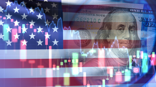 Us,Financial,Market.,American,Bond,Market.,Quotes,And,American,Flag.