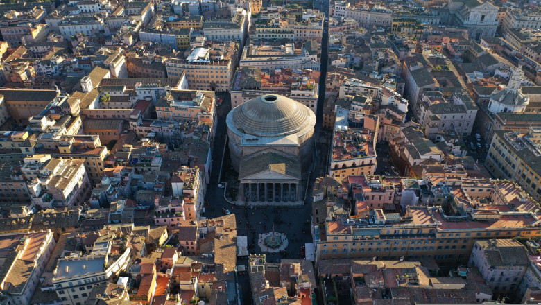 Aerial,Drone,Photo,Of,Iconic,Temple,Of,Pantheon,Built,In