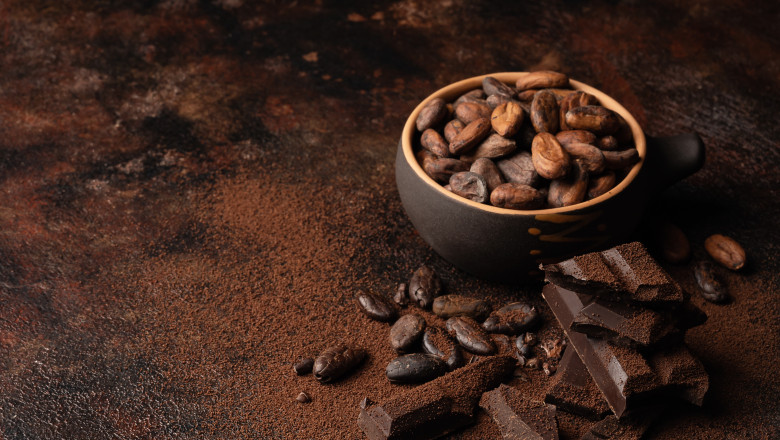 Chocolate,And,Cacao,Concept.,Cocoa,Powder,In,Bowl,Near,Cocoa