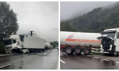 Ciocnire între o cisternă încărcată cu GPL şi un autotren, pe DN 7, în judeţul Vâlcea