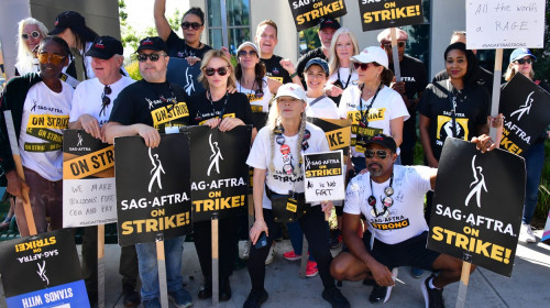 SAG-AFTRA strike rally outside of Netflix Studios in Hollywood, following the suspension of the latest round of talks with the AMPTP, Los Angeles, California, USA - 12 Oct 2023
