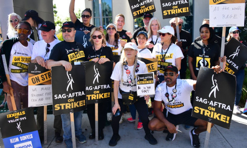 SAG-AFTRA strike rally outside of Netflix Studios in Hollywood, following the suspension of the latest round of talks with the AMPTP, Los Angeles, California, USA - 12 Oct 2023