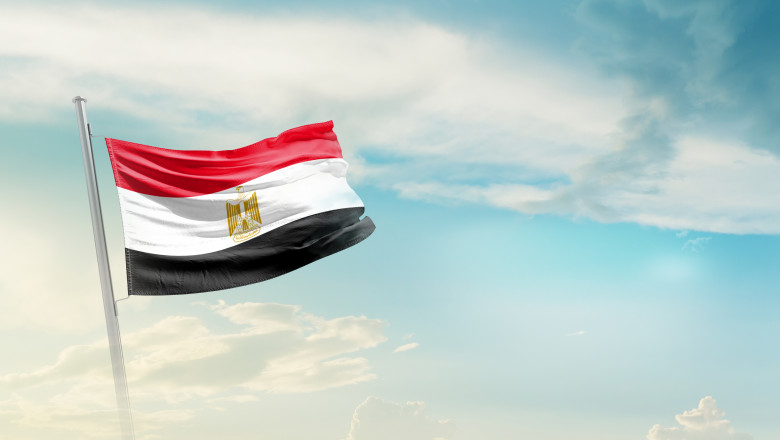 Egypt,National,Flag,Waving,In,Beautiful,Sky.
